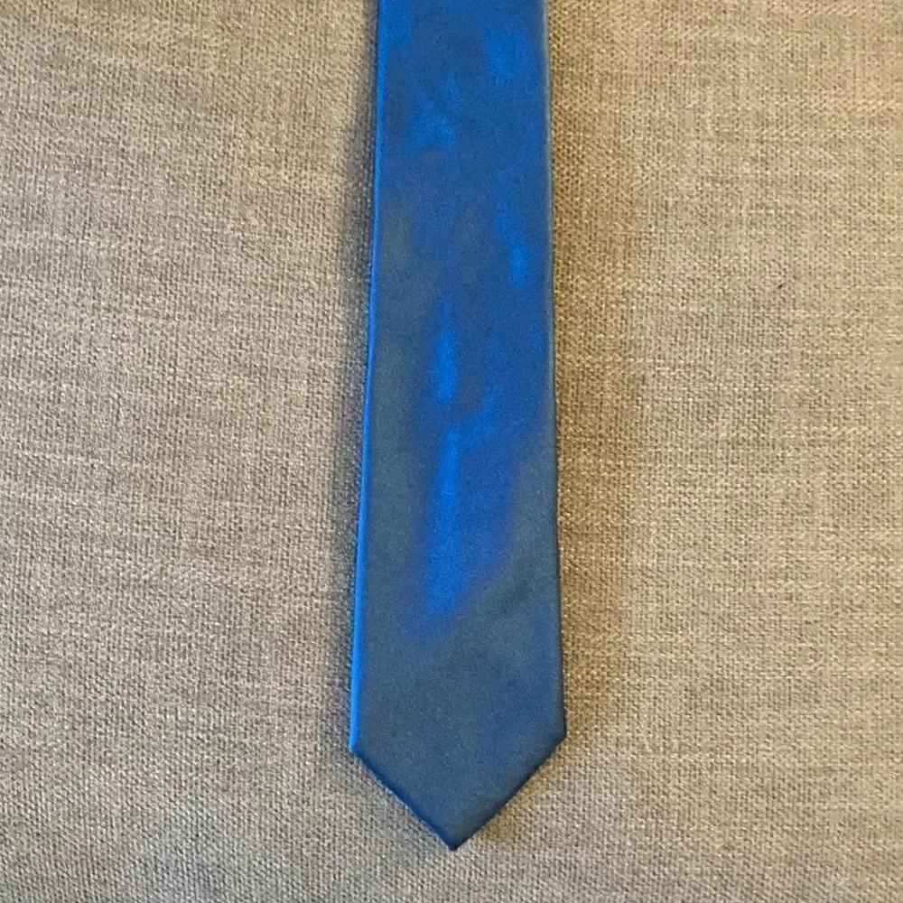 Peter Elliot Silk Satin Narrow Blue Tie Handmade in Italy.